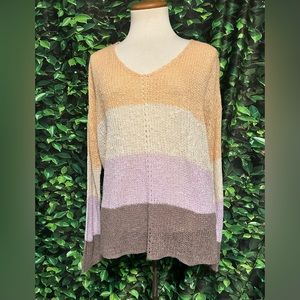 Becaal Block Stripe Open Knit Sweater Junior Womens Medium